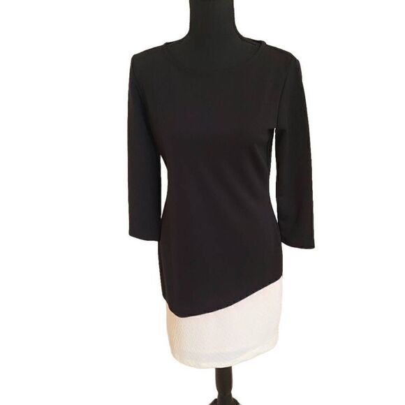 MSK Womens Colorblock Lined Stretch Pullover Dress Shift Black White Size Small - Picture 11 of 11